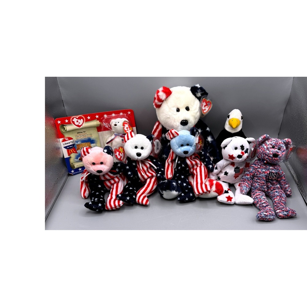 Ty Beanie Babies/Buddies Patriotic USA Lot Spangle Glory Lefty Libearty 8pc Set